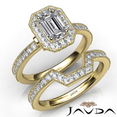 Milgrain Bezel Halo Bridal Set diamond Ring 14k Gold Yellow