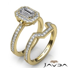 Milgrain Bezel Halo Bridal Set diamond Ring 18k Gold Yellow
