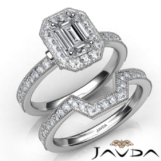 Milgrain Bezel Halo Bridal Set diamond Ring 14k Gold White