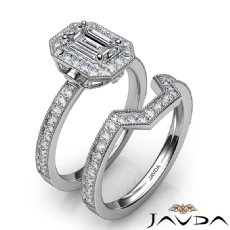 Milgrain Bezel Halo Bridal Set diamond Ring Platinum 950