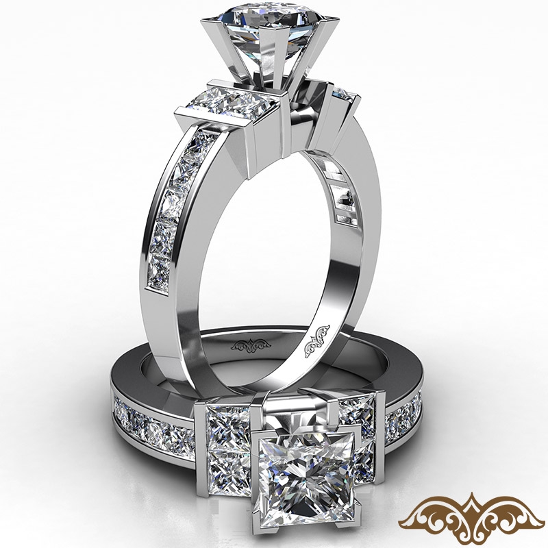 Channel Set Shank Prong diamond Ring 14k Gold White