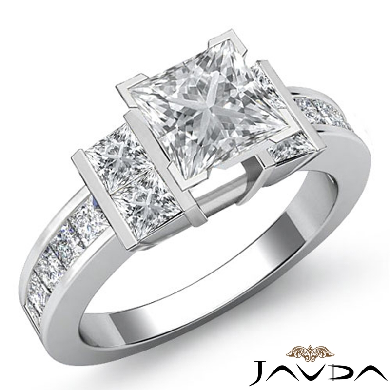 Channel Set Shank Prong diamond Ring 14k Gold White