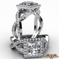 Twisted Shank Halo Pave Set diamond Ring 14k Gold White