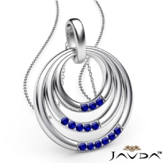 Triple Circle Pendant Necklace 18 Inch Chain In 14k White Gold 0.18Ct Sapphire