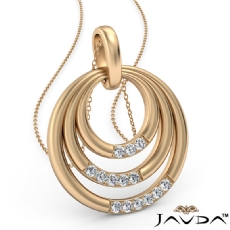 Triple Circle Pendant Necklace 18 Inch Chain In 14k Gold Yellow  Diamond (0.18Ct. tw.)