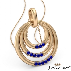 Triple Circle Pendant Necklace 18 Inch Chain In 14k Gold Yellow <Dcarat> Sapphire
