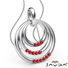 Triple Circle Pendant Necklace 18 Inch Chain In 14k White Gold 0.18Ct Ruby