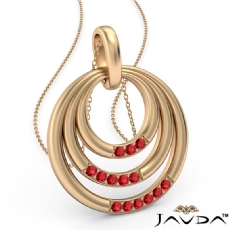 Triple Circle Pendant Necklace 18 Inch Chain In 14k Gold Yellow <Dcarat> Ruby