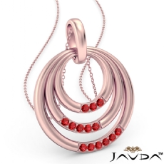 Triple Circle Pendant Necklace 18 Inch Chain In 14k Rose Gold <Dcarat> Ruby