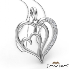 Triple Heart Pendant Necklace In 14k White Gold Round Diamond 0.25Ct
