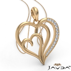 Triple Heart Pendant Necklace In 14k Gold Yellow Round Diamond  (0.25Ct. tw.)
