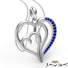 Triple Heart Pendant Necklace In 14k White Gold Round Sapphire 0.25Ct