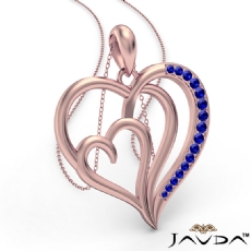 Triple Heart Pendant Necklace In 14k Rose Gold Round Sapphire <Dcarat>