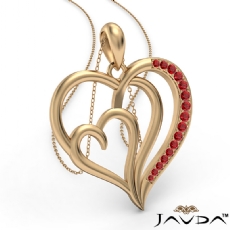 Triple Heart Pendant Necklace In 14k Gold Yellow Round Ruby <Dcarat>