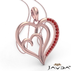 Triple Heart Pendant Necklace In 14k Rose Gold Round Ruby <Dcarat>