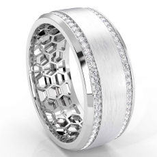 Matte Bevel Edge Round Diamond Eternity Men's Wedding Band 14k White Gold 0.75Ct