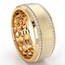 Matte Bevel Edge Round Diamond Eternity Men's Wedding Band 14k Gold Yellow  (0.75Ct. tw.)