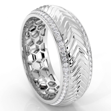 Harvest Pattern Round Diamond Eternity Men's Wedding Band 14k White Gold 0.75Ct