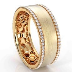 Matte Honeycomb Round Diamond Eternity Men's Wedding Band 14k Gold Yellow  (0.75Ct. tw.)