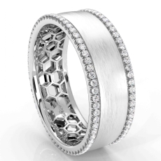 Matte Honeycomb Round Diamond Eternity Men's Wedding Band 14k White Gold 0.75Ct