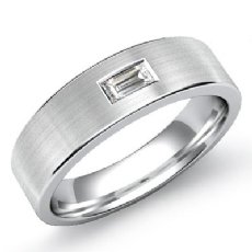 Flat Solitaire Baguette Diamond Men's Half Wedding Band 14k White Gold 0.15 Ct