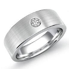 Flat Brushed Finish Round Diamond Men's Half Wedding Band 14k White Gold 0.15 Ct