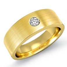 Flat Brushed Finish Round Diamond Men's Half Wedding Band 14k Gold Yellow  (0.15Ct. tw.)