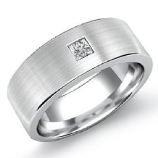 Flat Brushed Finish Men's Princess Diamond Half Wedding Band 14k W Gold 0.15 Ct