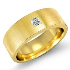 Flat Brushed Finish Men's Princess Diamond Half Wedding Band 14k Gold Yellow  (0.15Ct. tw.)
