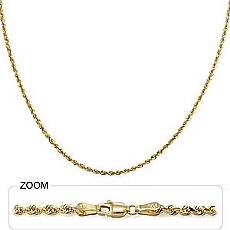14k Yellow Gold Diamond Cut Rope Hip Hop Chain Mens Necklace (2mm,18