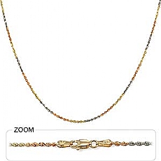 14k Tri Gold Diamond Cut Rope Hip Hop Chain Mens Necklace (1.5mm,20