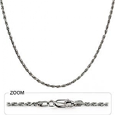 14k White Gold Diamond Cut Rope Hip Hop Chain Mens Necklace (3mm,24