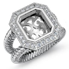 0.35Ctw Diamond Engagement Ring Halo 14k White Gold Emerald Semi Mount