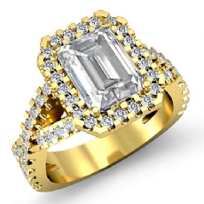 Cross Shank Halo Prong Set diamond Ring 18k Gold Yellow