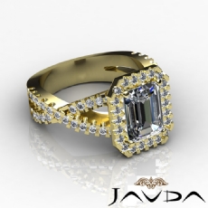 Cross Shank Halo Prong Set diamond Ring 14k Gold Yellow