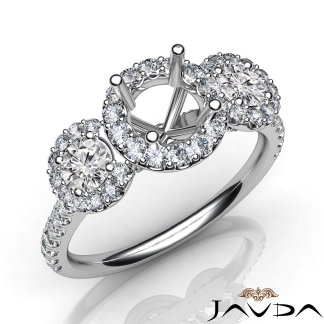 3 Stone Diamond Engagement Round Semi Mount Setting Ring 18k Gold White 1Ct