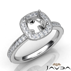 Halo Pave Setting Diamond Engagement Round Semi Mount Ring 14K White Gold 0.50Ct