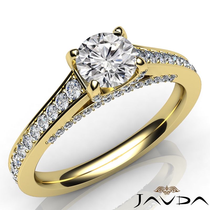 Pave Set Classic Sidestone diamond Ring 14k Gold Yellow