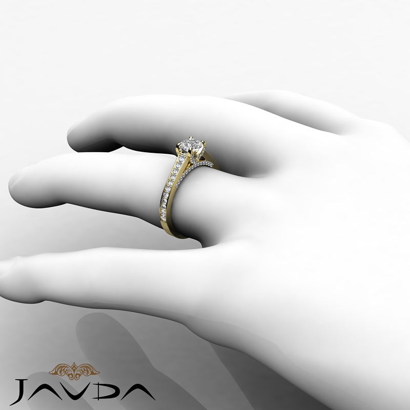 Pave Set Classic Sidestone diamond Ring 14k Gold Yellow