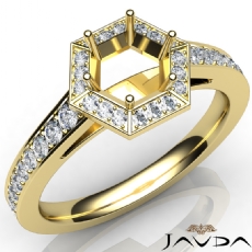 Hexagon Pave Setting Diamond Engagement Round Semi Mount Ring 18k Gold Yellow  (0.5Ct. tw.)
