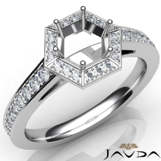 Hexagon Pave Setting Diamond Engagement Round Semi Mount Ring 14K W Gold 0.50Ct