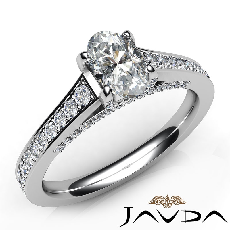 Pave Bridge Classic Sidestone diamond Ring 14k Gold White