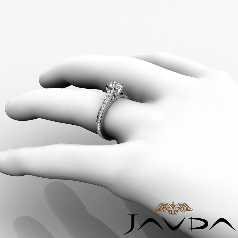 Pave Bridge Classic Sidestone diamond Ring 14k Gold White