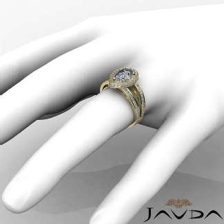 0.7Ct Diamond Engagement Halo Pave Setting Ring Pear Semi Mount Gold Y18k
