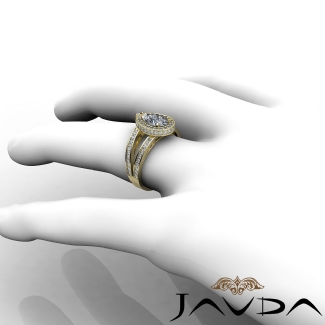 0.7Ct Diamond Engagement Halo Pave Setting Ring Pear Semi Mount Gold Y18k