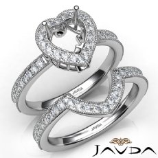 Diamond Engagement Ring Heart Halo Pave Bridal Set 14K White Gold Semi Mount 1Ct
