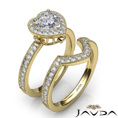 Milgrain Bridal Set Halo Bezel diamond Ring 14k Gold Yellow