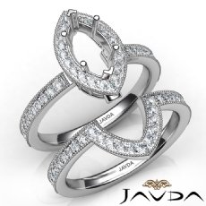 Pave Diamond Engagement Ring Marquise Bridal Set 14K White Gold Semi Mount 1Ct