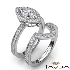 Milgrain Halo Pave Bridal Set diamond Ring 14k Gold White