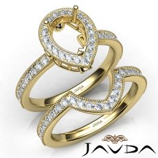 Diamond Engagement Ring Pear Halo Pave Bridal Set 14k Gold Yellow Semi Mount  (1Ct. tw.)